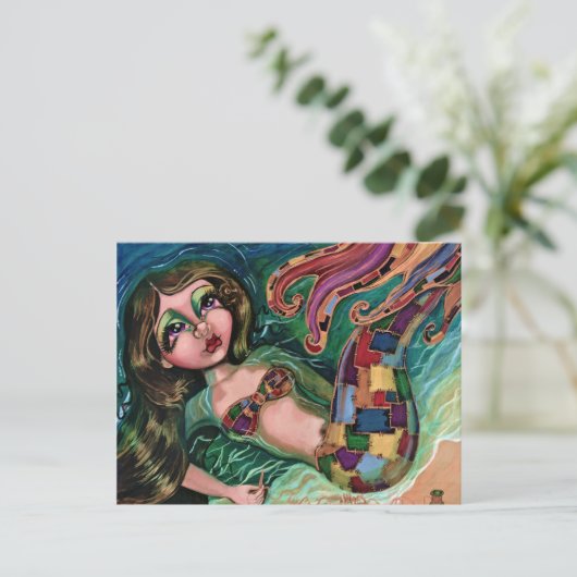 Patchwork Mermaid Briefkaart (Staand voorkant)