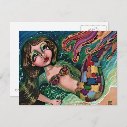 Patchwork Mermaid Briefkaart (Voorkant / Achterkant)