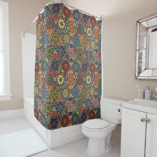 patchwork met floral mandala - elementen douchegordijn