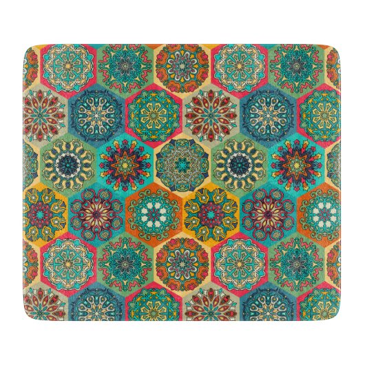 patchwork met floral mandala - elementen snijplank (Voorkant)