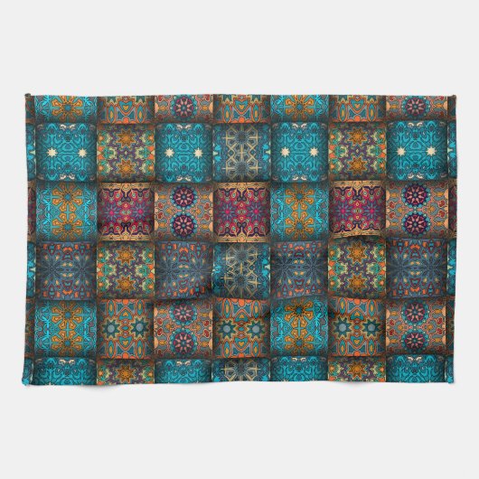 patchwork met floral mandala - elementen theedoek (Horizontaal)