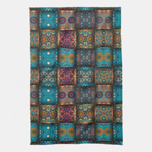 patchwork met floral mandala - elementen theedoek (Verticaal)