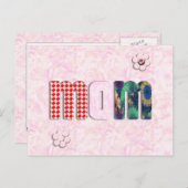 Patchwork "MOM" met roze rozen achtergrond Briefkaart (Voorkant / Achterkant)
