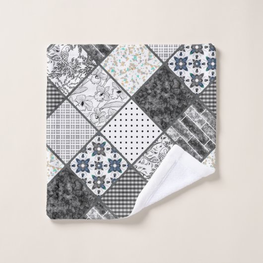 Patchwork monochrom noir gris blanc patchwork qui (Gant de toilette)