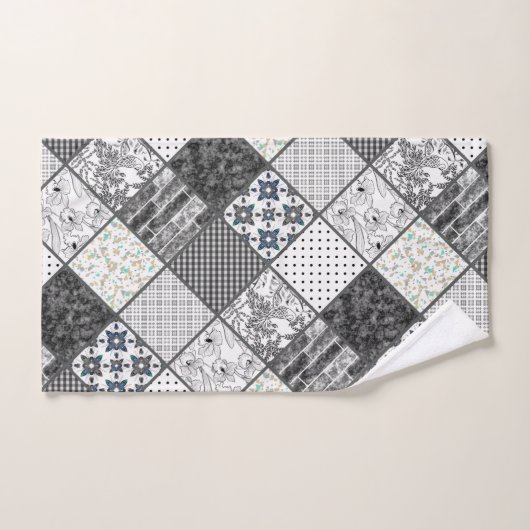 Patchwork monochrom noir gris blanc patchwork qui (Serviette à main)