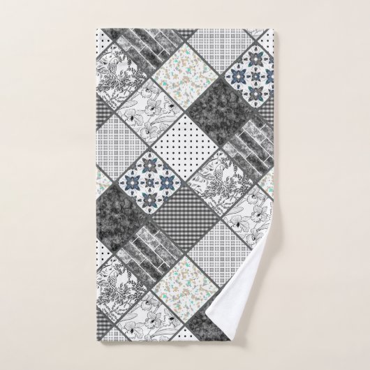 Patchwork monochrom zwart grijs witte vlek qui bad handdoek (Handdoek)