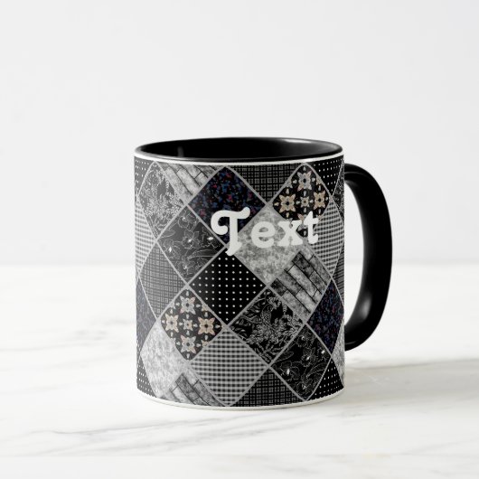 Patchwork monochroom zwart grijs wit patchwork qui mok (Voorkant rechts)