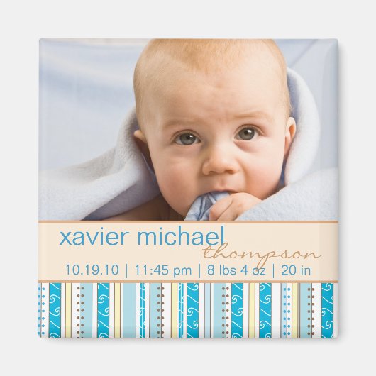 Patchwork Motif Baby Boy Photo Magnet (Devant)