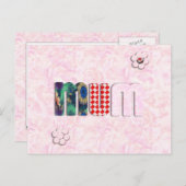 Patchwork 'MUM' op Roze Roze Achtergrond Briefkaart (Voorkant / Achterkant)