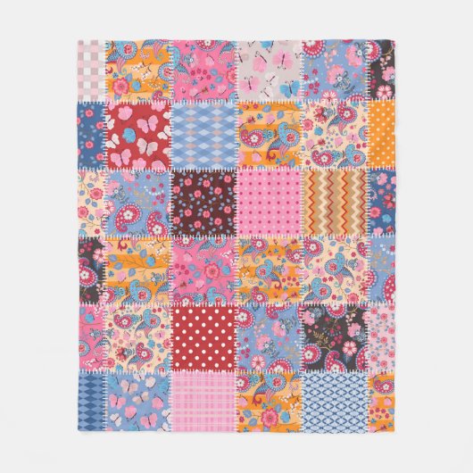 Patchwork naadloze, schattige stof patroon. fleece deken (Voorkant)