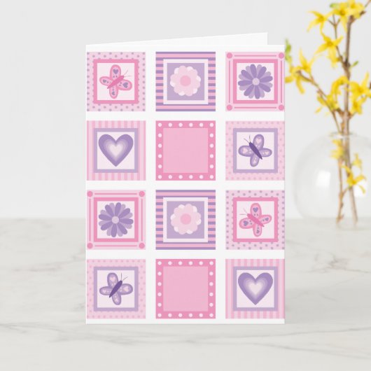 Patchwork Nouvelle carte bébé fille (Fleur jaune)