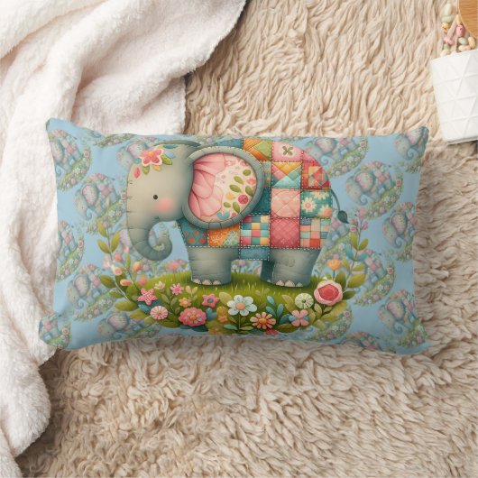 Patchwork Olifant Bloemenweide Charme Kussen (Deken)