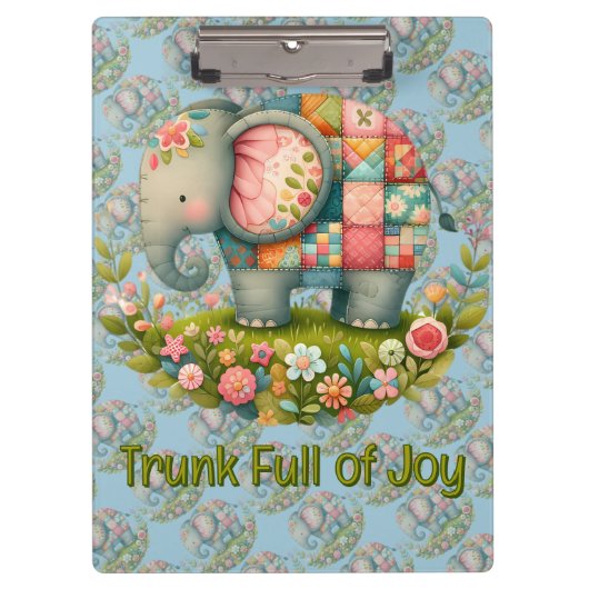 Patchwork Olifant Bloemrijke Weide Charme Klembord (Voorkant)
