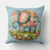 Patchwork Olifant Bloemrijke Weide Charme Kussen (Voorkant)