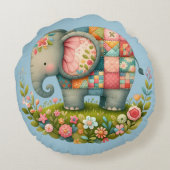 Patchwork Olifant Bloemrijke Weide Charme Rond Kussen (Achterkant)