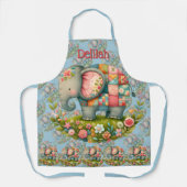 Patchwork Olifant Bloemrijke Weide Charme Schort (Voorkant)