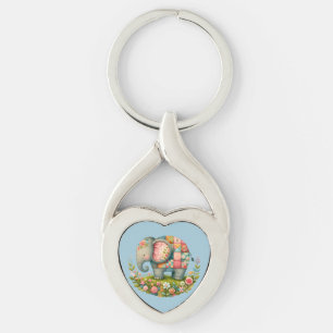 Patchwork Olifant Bloemrijke Weide Charme Sleutelhanger