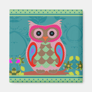 Patchwork Owl Magneet