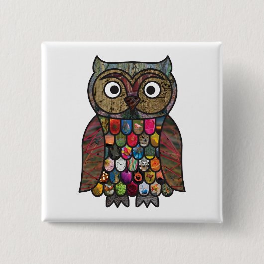 Patchwork Owl Square Badge Vierkante Button 5,1 Cm (Voorkant)