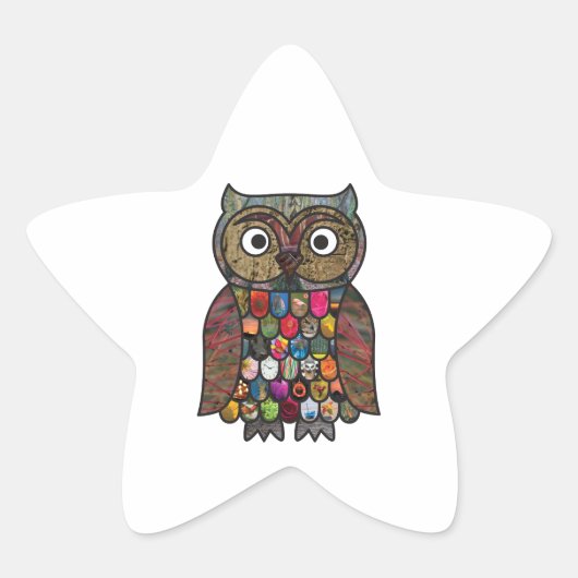 Patchwork Owl Ster Sticker (Voorkant)