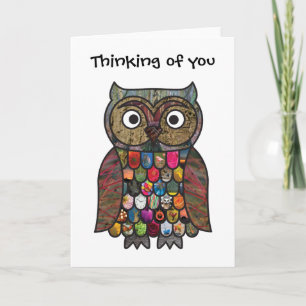 Patchwork Owl Thinking of you Card Kaart