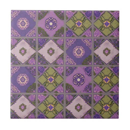  Patchwork Paarse Lavendel Groen Tegeltje (Voorkant)