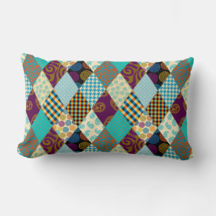 Patchwork Patroon Geometric Pset Blue Paarse Stipp Kussen