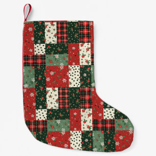 Patchwork patroon kerst groen rood kleine kerstsok