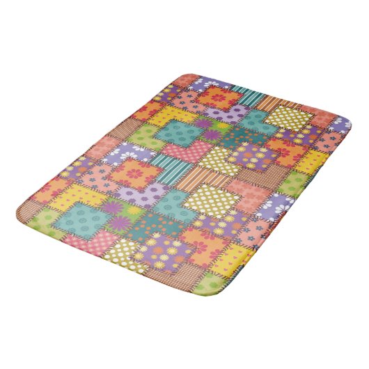 Patchwork-patroonbloemen Polka Dot Stripe Badmat (Gekanteld)