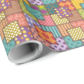 Patchwork-patroonbloemen Polka Dot Stripe Cadeaupapier (Rol Hoek)