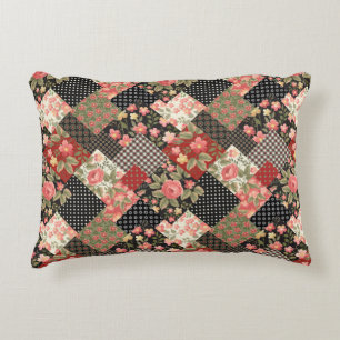 Patchwork Pattern Flowers Polka Dot Geometric Plai Accent Kussen
