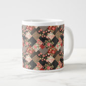 Patchwork Pattern Flowers Polka Dot Geometric Plai Extra Grote Beker (Voorkant rechts)