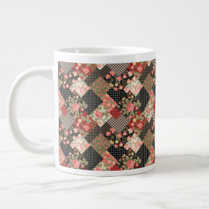 Patchwork Pattern Flowers Polka Dot Geometric Plai Extra Grote Beker