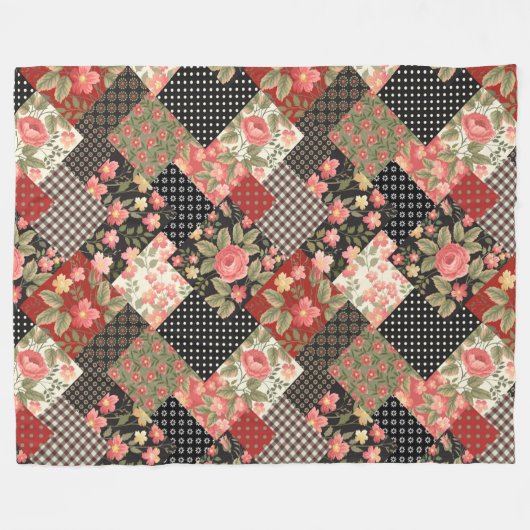 Patchwork Pattern Flowers Polka Dot Geometric Plai Fleece Deken (Voorkant (Horizontaal))