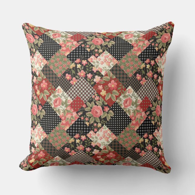 Patchwork Pattern Flowers Polka Dot Geometric Plai Kussen (Voorkant)