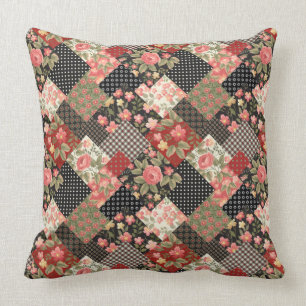 Patchwork Pattern Flowers Polka Dot Geometric Plai Kussen