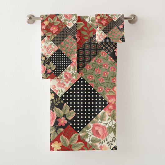 Patchwork Pattern Geometric Flowers Polka Dots Bad Handdoek (Insitu)