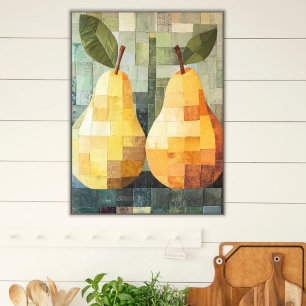 Patchwork Pears Keuken Art Groene & Oranje Tonen Canvas Afdruk