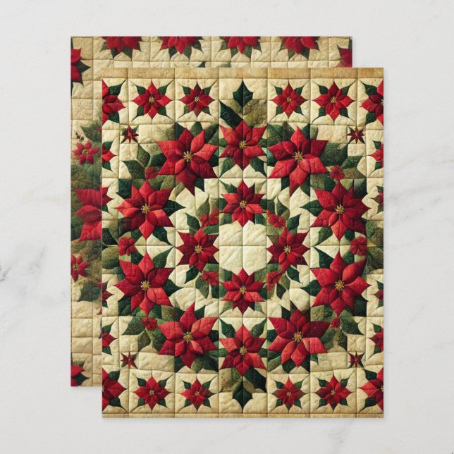 Patchwork Poinsettia Krans Scrapbook Paper (Voorkant / Achterkant)