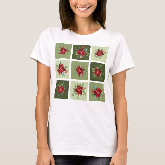 Patchwork Poinsettias T-shirt (Voorkant)