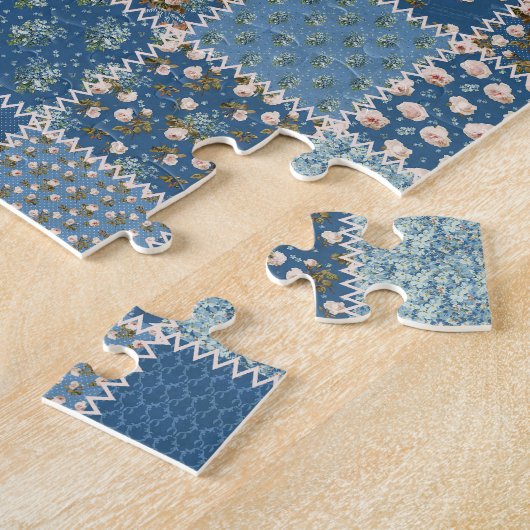  patchwork Print Dusty Blues Jigzaag Puzzle Legpuzzel (Zijkant)