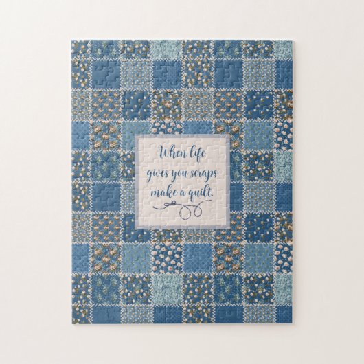  patchwork Print Dusty Blues Jigzaag Puzzle Legpuzzel (Verticaal)