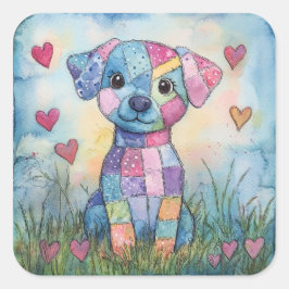 Patchwork Puppy Valentijn Vierkante Sticker