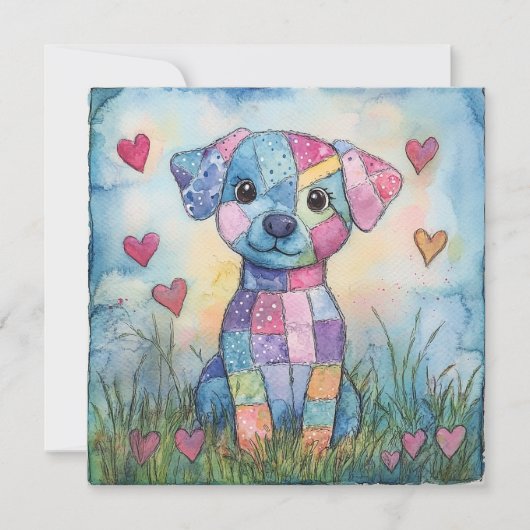 Patchwork Puppyliefde Feestdagenkaart (Voorkant)