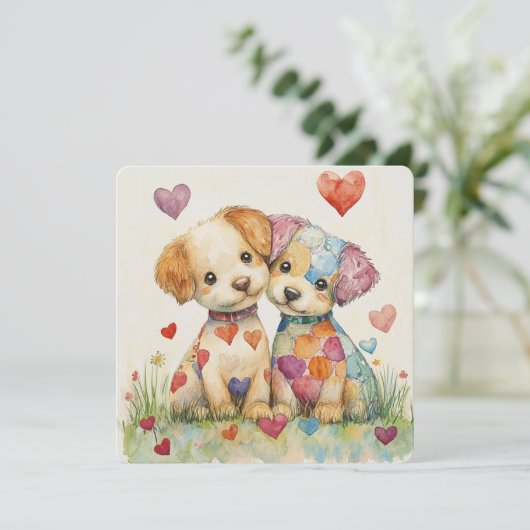 Patchwork Pups Valentijn Feestdagenkaart (Staand voorkant)