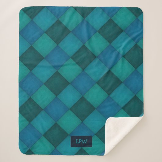Patchwork Quilt - Blauwgroen / Turquoise - eigen i Sherpa Deken (Voorkant)