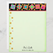 Patchwork Quilt Blocks Black Green Letterhead Briefhoofd (Voorkant / Achterkant)