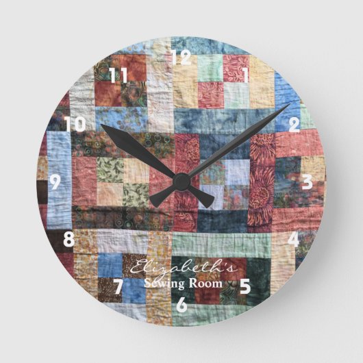 patchwork Quilt Clock Ronde Klok (Voorkant)