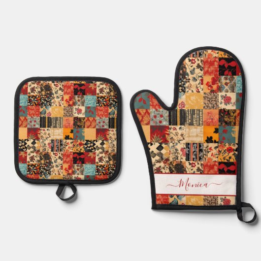 Patchwork Quilt-effect Ovenwant & Pannenlap Set (Voorkant)