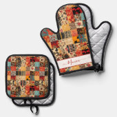 Patchwork Quilt-effect Ovenwant & Pannenlap Set (Voorkant / Achterkant)